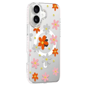 Apple iPhone 16 Floral Magsafe Kapak - Turuncu