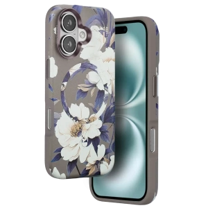 Apple iPhone 16 Flower Series Magsafe Kapak - Gri