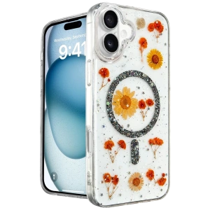 Apple iPhone 16 Kılıf Daisy Simli Magsafe Kapak - Siyah