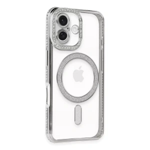 Apple iPhone 16 Kılıf Joke Simli Magneticsafe Kılıf - Gümüş