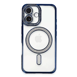 Apple iPhone 16 Kılıf Joke Simli Magneticsafe Kılıf - Lacivert