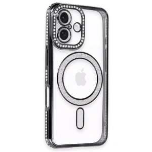 Apple iPhone 16 Kılıf Joke Simli Magneticsafe Kılıf - Siyah