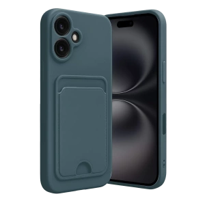 Apple iPhone 16 Kılıf Kelvin Kartvizitli Silikon - Koyu Yeşil