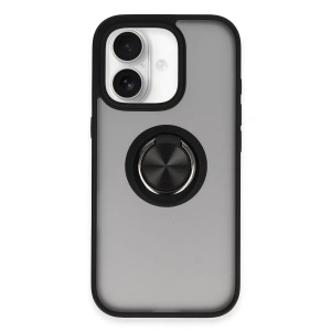 Apple iPhone 16 Kılıf Montreal Yüzüklü Silikon Kapak - Siyah