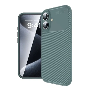 Apple iPhone 16 Plus Kılıf Auto Focus Karbon Kapak - Koyu Yeşil