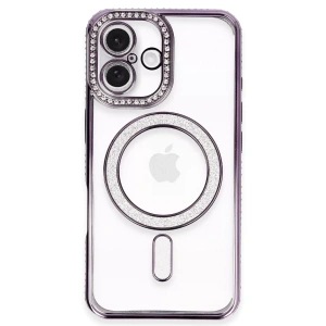 Apple iPhone 16 Plus Kılıf Joke Simli Magneticsafe Kılıf - Derin Mor