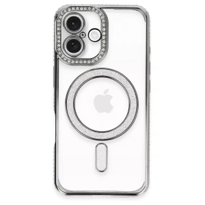 Apple iPhone 16 Plus Kılıf Joke Simli Magneticsafe Kılıf - Gri
