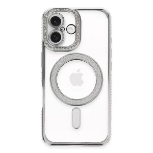 Apple iPhone 16 Plus Kılıf Joke Simli Magneticsafe Kılıf - Gümüş