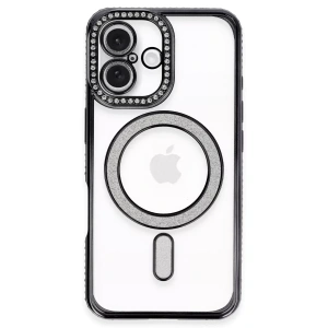 Apple iPhone 16 Plus Kılıf Joke Simli Magneticsafe Kılıf - Siyah