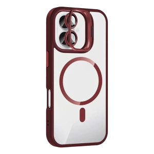 Apple iPhone 16 Plus Remim Lensli Magsafe Standlı Kapak - Bordo