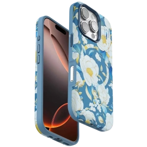 Apple iPhone 16 Pro Flower Series Magsafe Kapak - Mavi