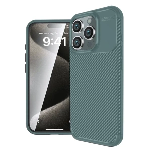Apple iPhone 16 Pro Kılıf Auto Focus Karbon Kapak - Koyu Yeşil