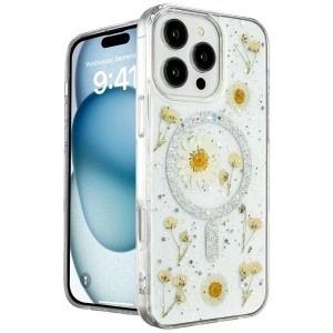 Apple iPhone 16 Pro Kılıf Daisy Simli Magsafe Kapak - Gümüş