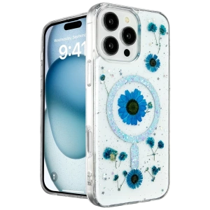 Apple iPhone 16 Pro Kılıf Daisy Simli Magsafe Kapak - Mavi