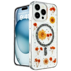 Apple iPhone 16 Pro Kılıf Daisy Simli Magsafe Kapak - Siyah