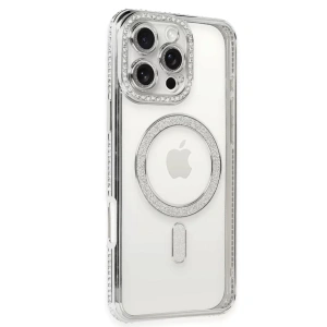 Apple iPhone 16 Pro Kılıf Joke Simli Magneticsafe Kılıf - Gümüş