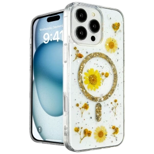 Apple iPhone 16 Pro Max Kılıf Daisy Simli Magsafe Kapak - Gold