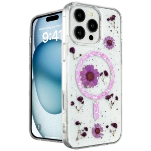 Apple iPhone 16 Pro Max Kılıf Daisy Simli Magsafe Kapak - Mor