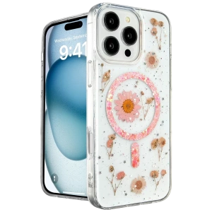 Apple iPhone 16 Pro Max Kılıf Daisy Simli Magsafe Kapak - Pembe