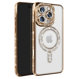 Apple iPhone 16 Pro Max Kılıf Joke Simli Magneticsafe Kılıf - Gold