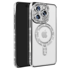 Apple iPhone 16 Pro Max Kılıf Joke Simli Magneticsafe Kılıf - Gümüş
