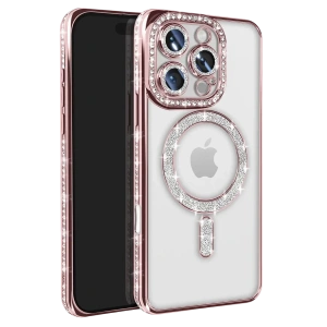 Apple iPhone 16 Pro Max Kılıf Joke Simli Magneticsafe Kılıf - Pembe