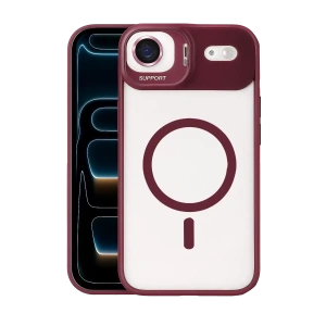 Apple iPhone 17 Air Remim Lensli Magsafe Standlı Kapak - Bordo