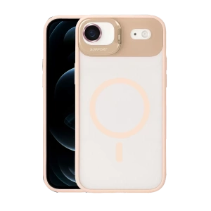 Apple iPhone 17 Air Remim Lensli Magsafe Standlı Kapak - Pembe