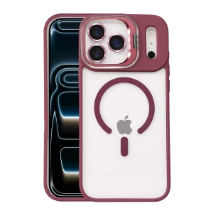 Apple iPhone 17 Pro Remim Lensli Magsafe Standlı Kapak - Bordo