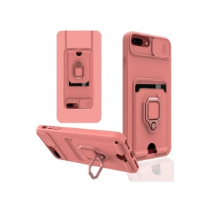 Apple iPhone 7 Plus Kılıf Zuma Kartvizitli Yüzüklü Silikon - Pembe