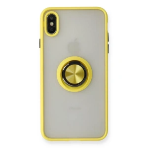 Apple iPhone X Kılıf Montreal Yüzüklü Silikon Kapak - Sarı