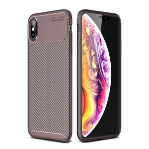 Apple iPhone XS Max Kılıf Auto Focus Karbon Kapak - Kahverengi
