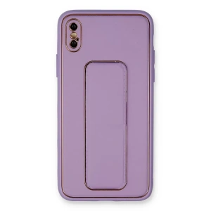 Apple iPhone XS Max Kılıf Coco Deri Standlı Kapak - Koyu Lila