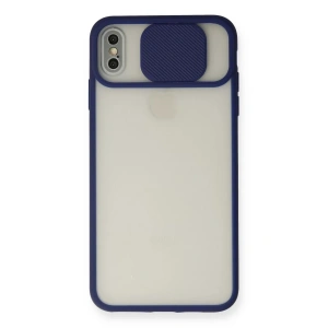 Apple iPhone XS Max Kılıf Palm Buzlu Kamera Sürgülü Silikon - Lacivert