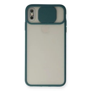Apple iPhone XS Max Kılıf Palm Buzlu Kamera Sürgülü Silikon - Yeşil