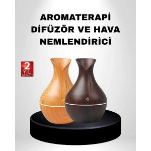 Aromaterapi Difüzör Ahşap Desenli ve Ultrasonik Nemlendirici LED Işıklı