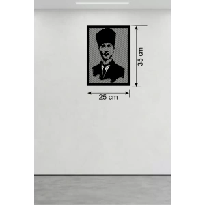 Atatürk Line Art Metal Görünümlü Ahşap Tablo - Modern Ofis ve Ev Dekoru