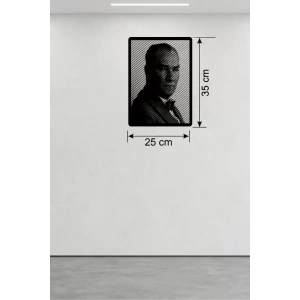 Atatürk Line Art Metal Görünümlü Ahşap Tablo - Modern Ofis ve Ev Dekoru