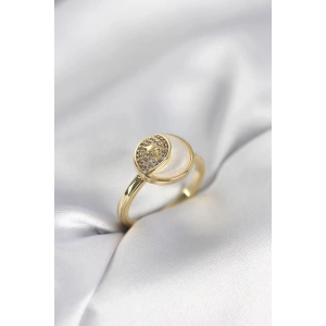 Ay Yıldız Model Gold Renk Zirkon Taşlı Kadın Yüzük