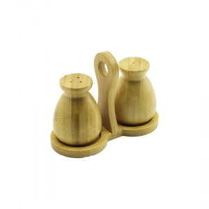 BAHARATLIK 2PCS ŞİŞE MODELİ AHŞAP BAMBU TUZLUK BAHARATLIK TUTACAKLI AHŞAP STAND