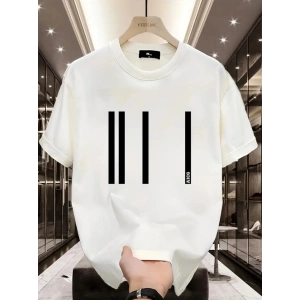 Baskılı Oversize Bisiklet Yaka T-shirt - Beyaz