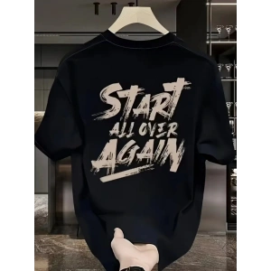 Baskılı Oversize Bisiklet Yaka T-shirt - Siyah