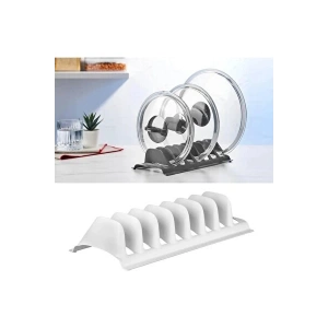 Beyaz - 2 Adet 8 Bölmeli Tencere Kapak Rafı - Simple Tabaklık - Kapak Organizeri