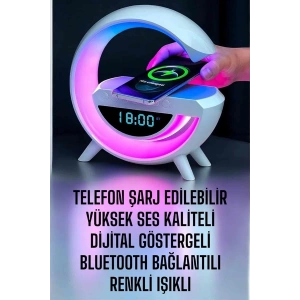 Bluetooth Hoparlör Dijital Göstergeli Wireless Şarj RGB Işıklı