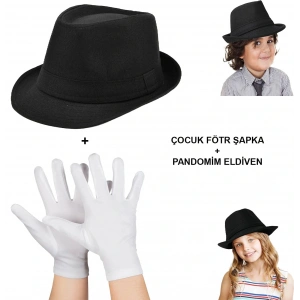 Çocuk Sahne Performans Seti – Gösteri Fötr Şapka ve Eldiven