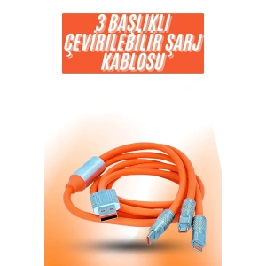 Çoklu Şarj Kablosu USB Type-C İOS Uyumlu 120W Hızlı Şarj Kablosu