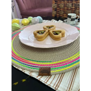 DecoHandy 39cm Neon Renkli Şeritli Jüt Örme Supla Amerikan Servis