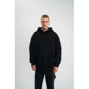 Double Oversize Kapşonlu Nakışlı SweatShirt - Siyah