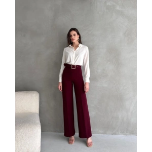 EN-BOY LİKRALI ÇİFT DÜĞMELİ VE KEMERLİ PALAZZO PANTOLON