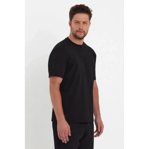 Erkek 24/1 Düz A Kalite Oversize T-shirt - Siyah